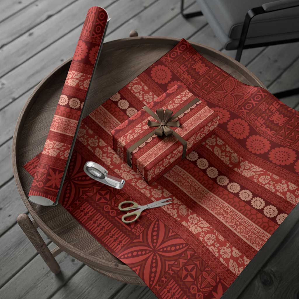 Fiji Marau na Kerisimasi Wrapping Paper Red Tapa Masi Inspired Christmas - Polynesian Pride