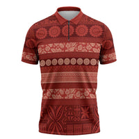 Fiji Marau na Kerisimasi Zipper Polo Shirt Red Tapa Masi Inspired Christmas - Polynesian Pride