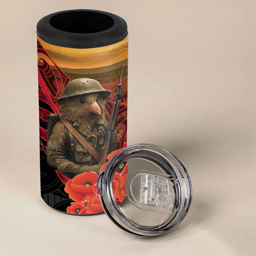 Maori Kiwi Soldier Fern Tattoo ANZAC Day 4 in 1 Can Cooler Tumbler Lest We Forget LT9 - Polynesian Pride
