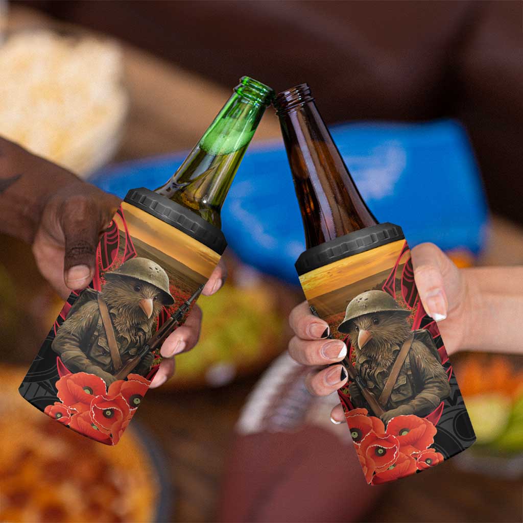 Maori Kiwi Soldier Fern Tattoo ANZAC Day 4 in 1 Can Cooler Tumbler Lest We Forget LT9 - Polynesian Pride