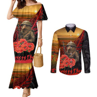 Maori Kiwi Soldier Fern Tattoo ANZAC Day Couples Matching Mermaid Dress and Long Sleeve Button Shirt Lest We Forget