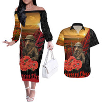 Maori Kiwi Soldier Fern Tattoo ANZAC Day Couples Matching Off The Shoulder Long Sleeve Dress and Hawaiian Shirt Lest We Forget