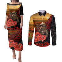 Maori Kiwi Soldier Fern Tattoo ANZAC Day Couples Matching Puletasi and Long Sleeve Button Shirt Lest We Forget