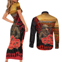 Maori Kiwi Soldier Fern Tattoo ANZAC Day Couples Matching Short Sleeve Bodycon Dress and Long Sleeve Button Shirt Lest We Forget