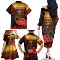 Maori Kiwi Soldier Fern Tattoo ANZAC Day Family Matching Off The Shoulder Long Sleeve Dress and Hawaiian Shirt Lest We Forget