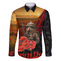 Maori Kiwi Soldier Fern Tattoo ANZAC Day Family Matching Off The Shoulder Long Sleeve Dress and Hawaiian Shirt Lest We Forget