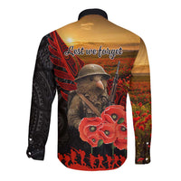 Maori Kiwi Soldier Fern Tattoo ANZAC Day Long Sleeve Button Shirt Lest We Forget