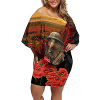 Maori Kiwi Soldier Fern Tattoo ANZAC Day Off Shoulder Short Dress Lest We Forget