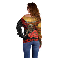 Maori Kiwi Soldier Fern Tattoo ANZAC Day Off Shoulder Sweater Lest We Forget