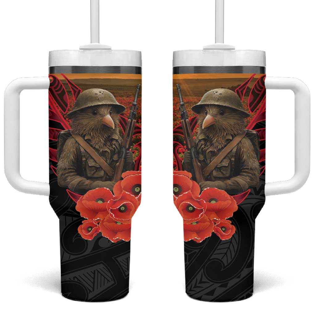Maori Kiwi Soldier Fern Tattoo ANZAC Day Tumbler With Handle Lest We Forget LT9 One Size: 40 oz Black - Polynesian Pride