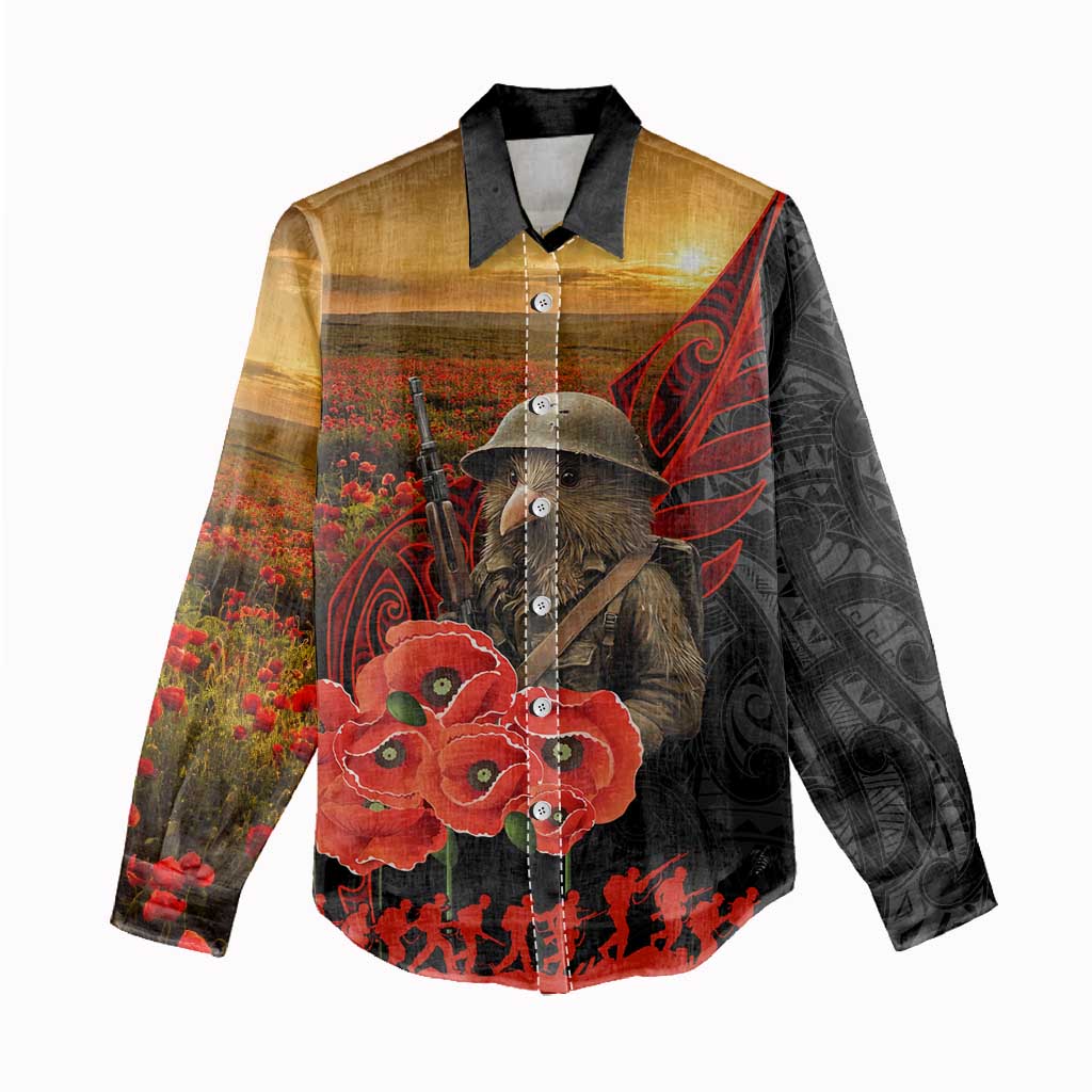 Maori Kiwi Soldier Fern Tattoo ANZAC Day Women Casual Shirt Lest We Forget