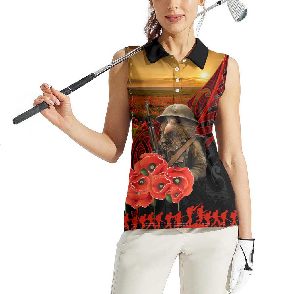 Maori Kiwi Soldier Fern Tattoo ANZAC Day Women Sleeveless Polo Shirt Lest We Forget