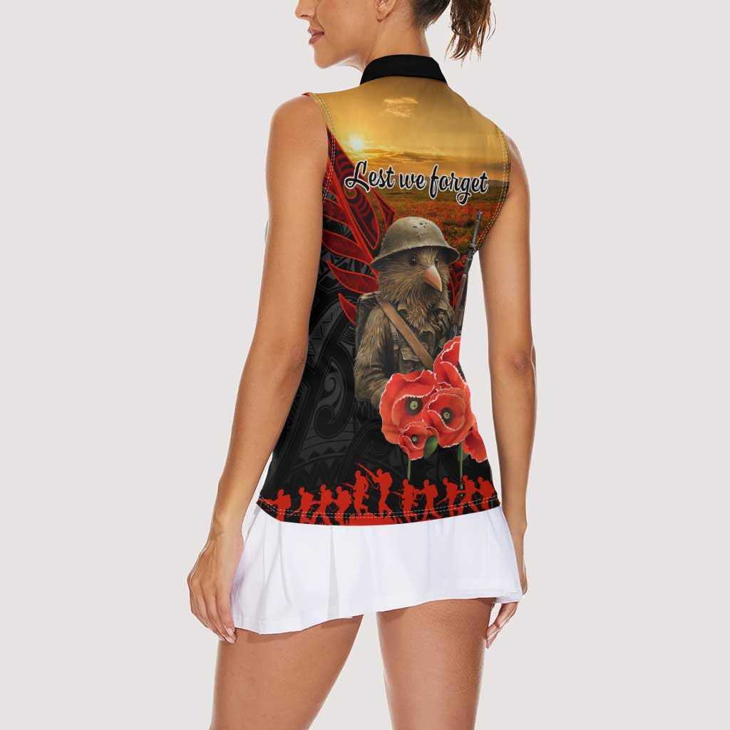 Maori Kiwi Soldier Fern Tattoo ANZAC Day Women Sleeveless Polo Shirt Lest We Forget