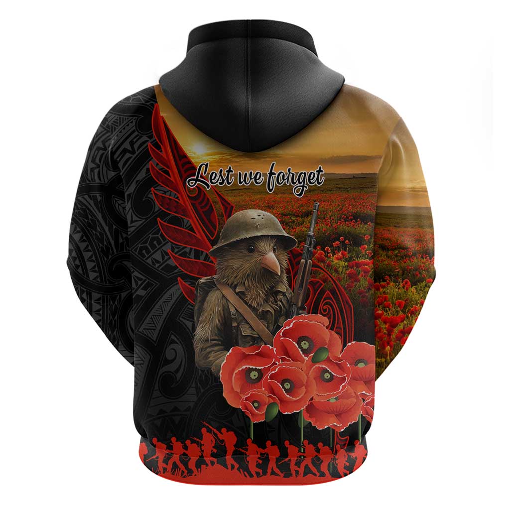 Maori Kiwi Soldier Fern Tattoo ANZAC Day Zip Hoodie Lest We Forget