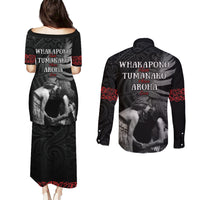 New Zealand Mother's Day Couples Matching Puletasi and Long Sleeve Button Shirt Maori Hongi Aroha Ahau Ki A Koe Mama