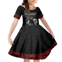New Zealand Mother's Day Family Matching Off Shoulder Maxi Dress and Hawaiian Shirt Maori Hongi Aroha Ahau Ki A Koe Mama LT9 Daughter's Dress Black - Polynesian Pride