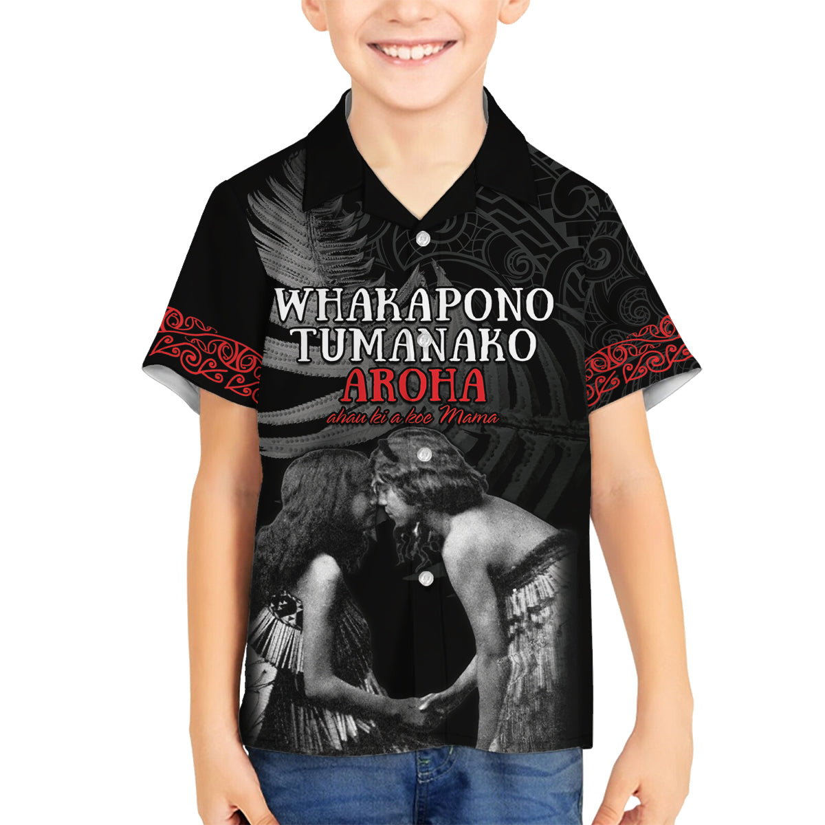 New Zealand Mother's Day Family Matching Puletasi and Hawaiian Shirt Maori Hongi Aroha Ahau Ki A Koe Mama LT9 Son's Shirt Black - Polynesian Pride