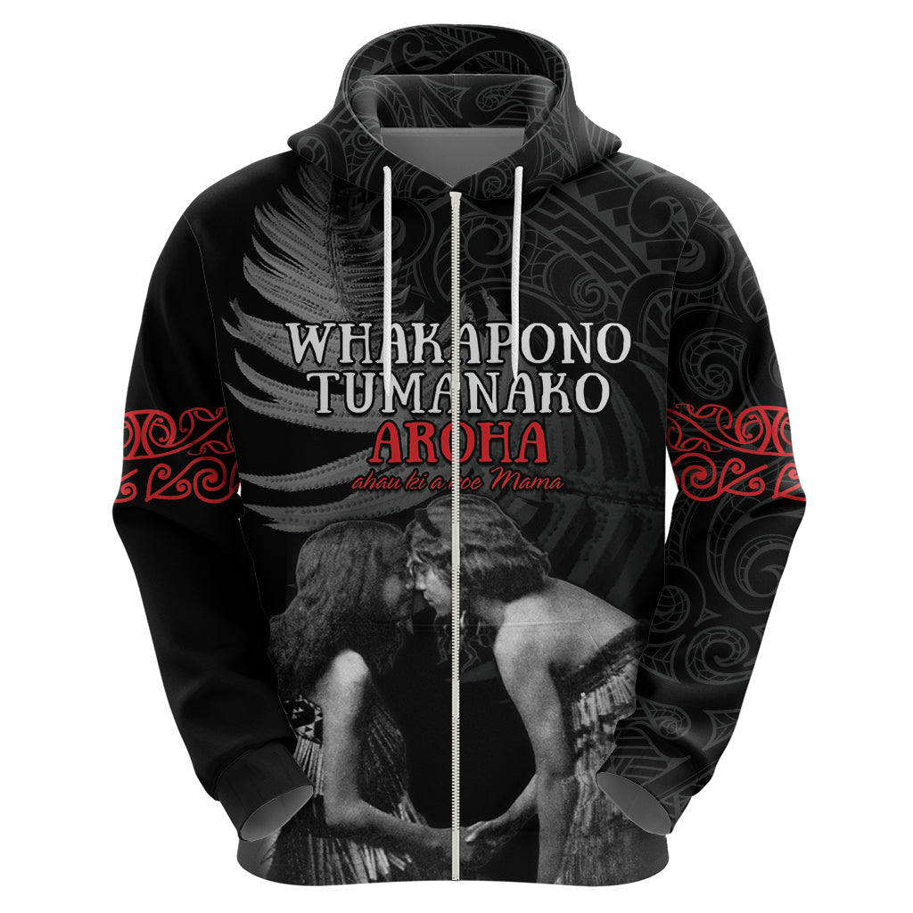 New Zealand Mother's Day Zip Hoodie Maori Hongi Aroha Ahau Ki A Koe Mama