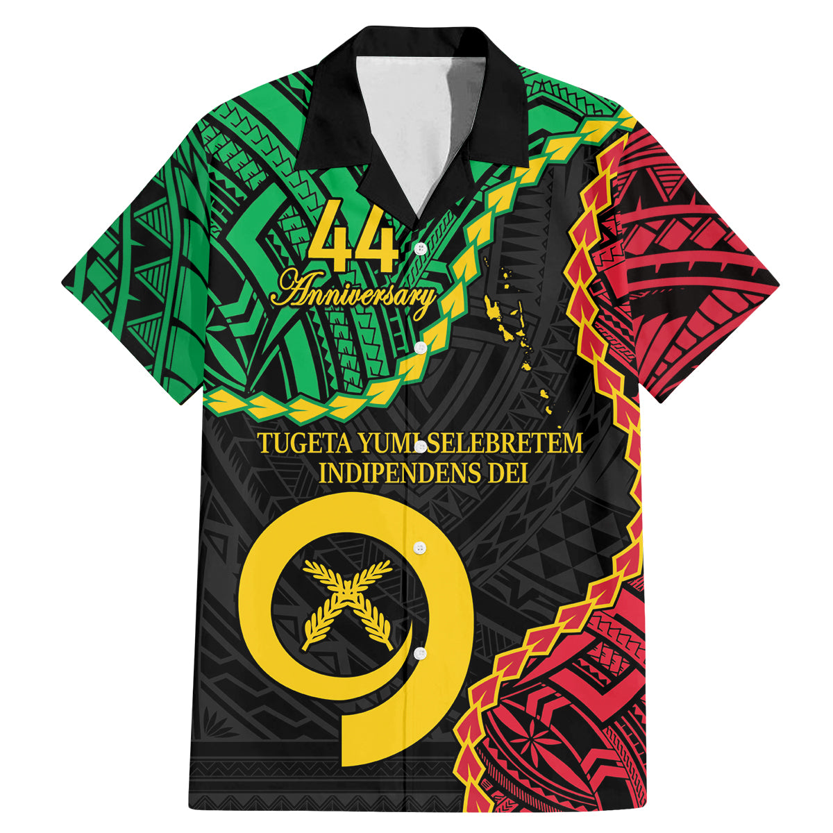 Personalised Vanuatu 44th Anniversary Family Matching Mermaid Dress and Hawaiian Shirt Tugeta Yumi Selebretem Indipendens Dei LT9 Dad's Shirt - Short Sleeve Black - Polynesian Pride