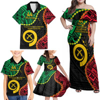 Personalised Vanuatu 44th Anniversary Family Matching Off Shoulder Maxi Dress and Hawaiian Shirt Tugeta Yumi Selebretem Indipendens Dei LT9 - Polynesian Pride