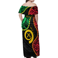 Personalised Vanuatu 44th Anniversary Family Matching Off Shoulder Maxi Dress and Hawaiian Shirt Tugeta Yumi Selebretem Indipendens Dei LT9 - Polynesian Pride