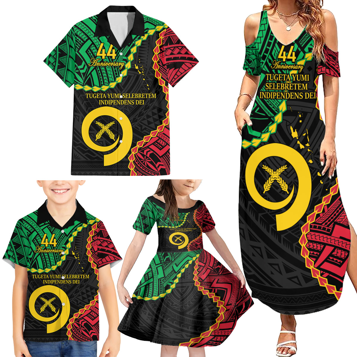 Personalised Vanuatu 44th Anniversary Family Matching Summer Maxi Dress and Hawaiian Shirt Tugeta Yumi Selebretem Indipendens Dei LT9 - Polynesian Pride