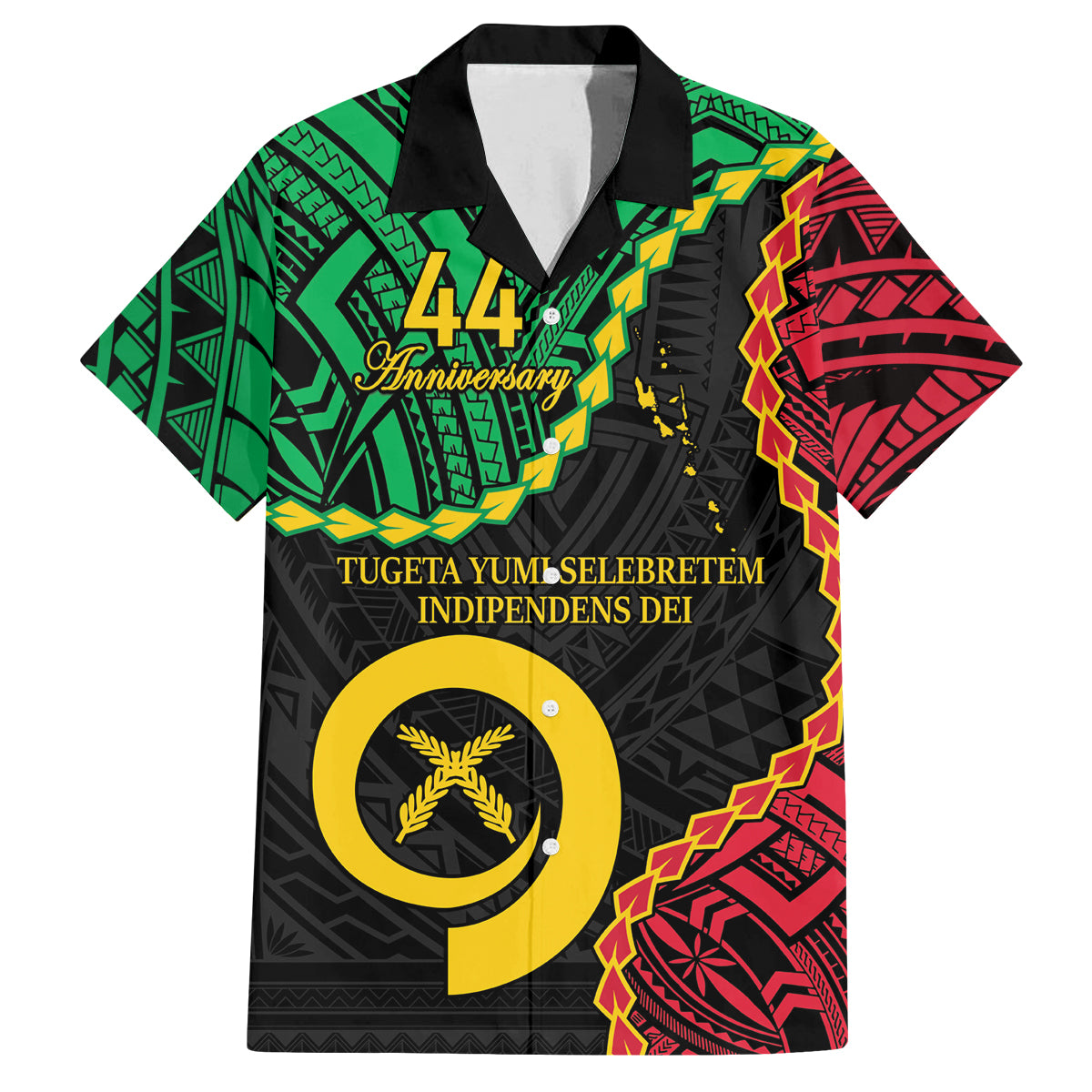 Personalised Vanuatu 44th Anniversary Family Matching Summer Maxi Dress and Hawaiian Shirt Tugeta Yumi Selebretem Indipendens Dei LT9 Dad's Shirt - Short Sleeve Black - Polynesian Pride