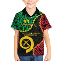 Personalised Vanuatu 44th Anniversary Family Matching Summer Maxi Dress and Hawaiian Shirt Tugeta Yumi Selebretem Indipendens Dei LT9 Son's Shirt Black - Polynesian Pride