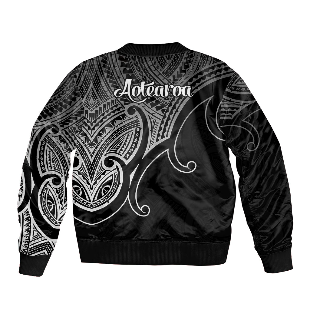 Aotearoa Maori Koru Bomber Jacket Polynesian Pacific Tribal - Black LT9 - Polynesian Pride