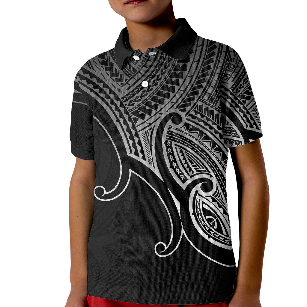 Aotearoa Maori Koru Kid Polo Shirt Polynesian Pacific Tribal - Black LT9 Kid Black - Polynesian Pride