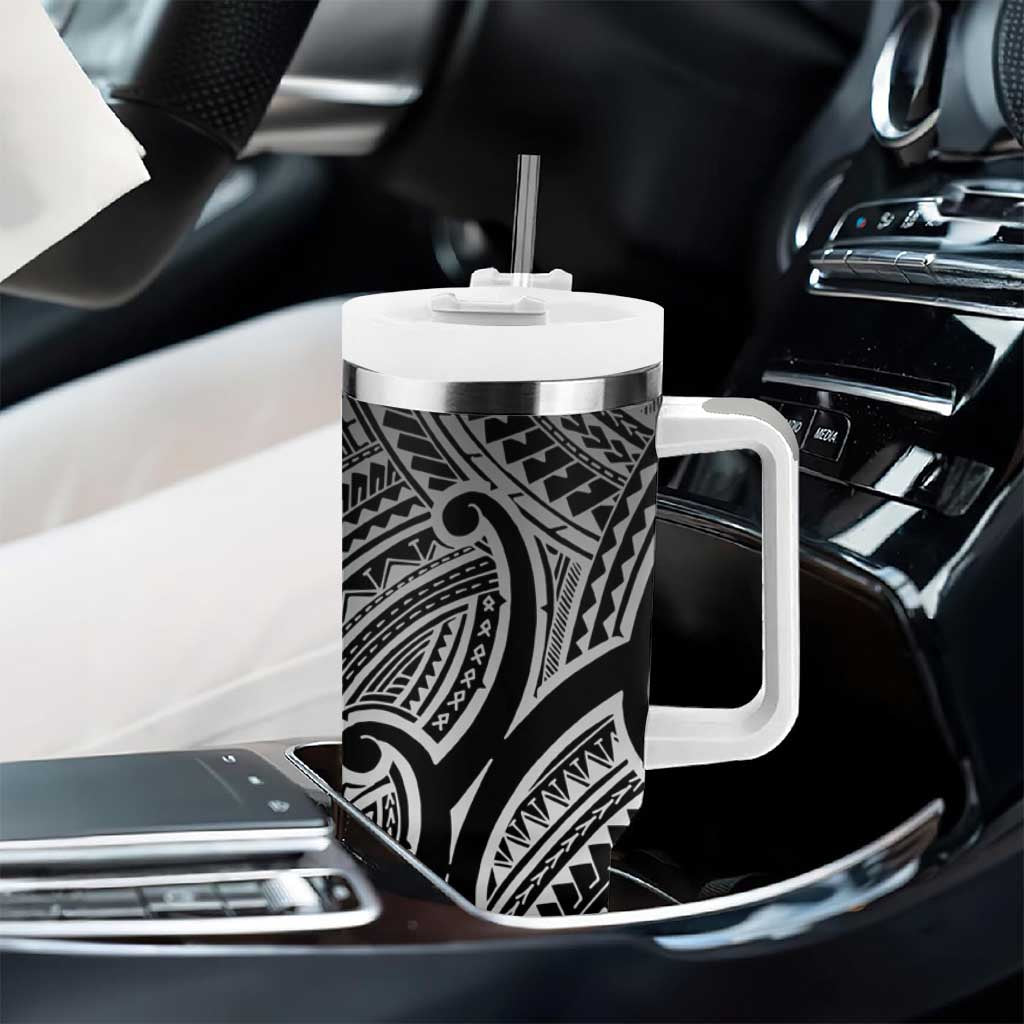 Aotearoa Maori Koru Tumbler With Handle Black Polynesian Pacific Tribal LT9 - Polynesian Pride
