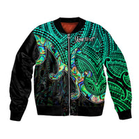 Aotearoa Maori Koru Bomber Jacket Polynesian Pacific Tribal - Blue LT9 Unisex Blue - Polynesian Pride
