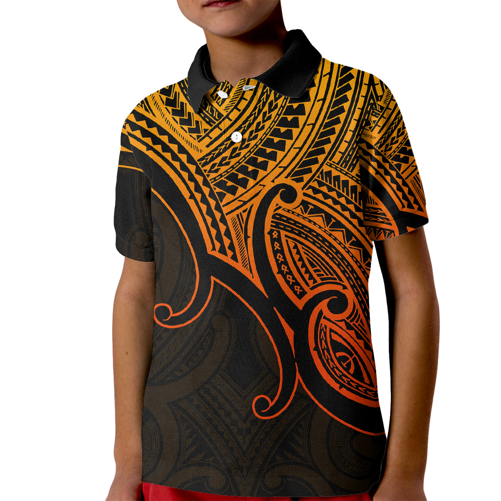 Aotearoa Maori Koru Kid Polo Shirt Polynesian Pacific Tribal - Gold LT9 Kid Gold - Polynesian Pride