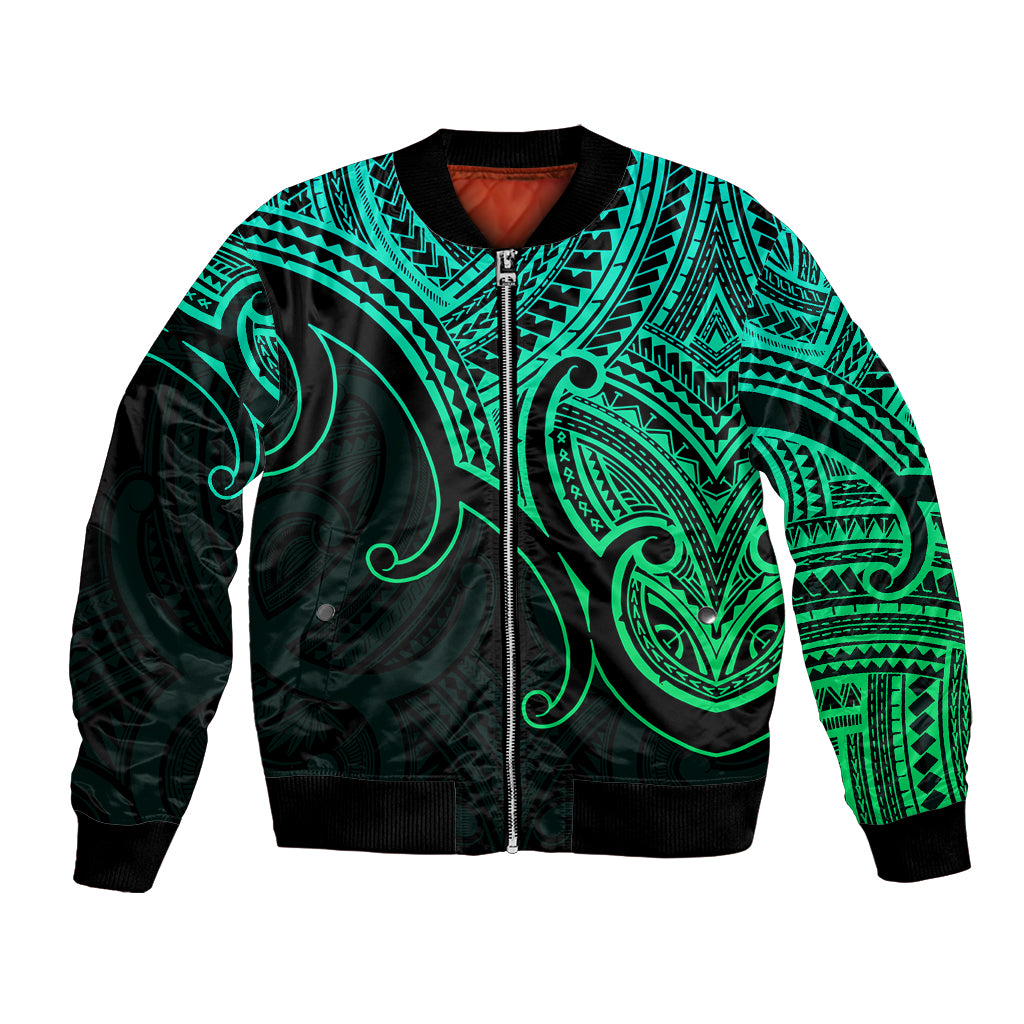 Aotearoa Maori Koru Bomber Jacket Polynesian Pacific Tribal - Green LT9 Unisex Green - Polynesian Pride