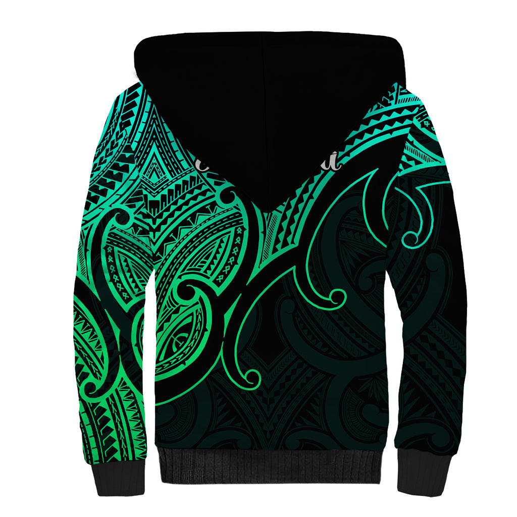 Aotearoa Maori Koru Sherpa Hoodie Polynesian Pacific Tribal - Green LT9 - Polynesian Pride