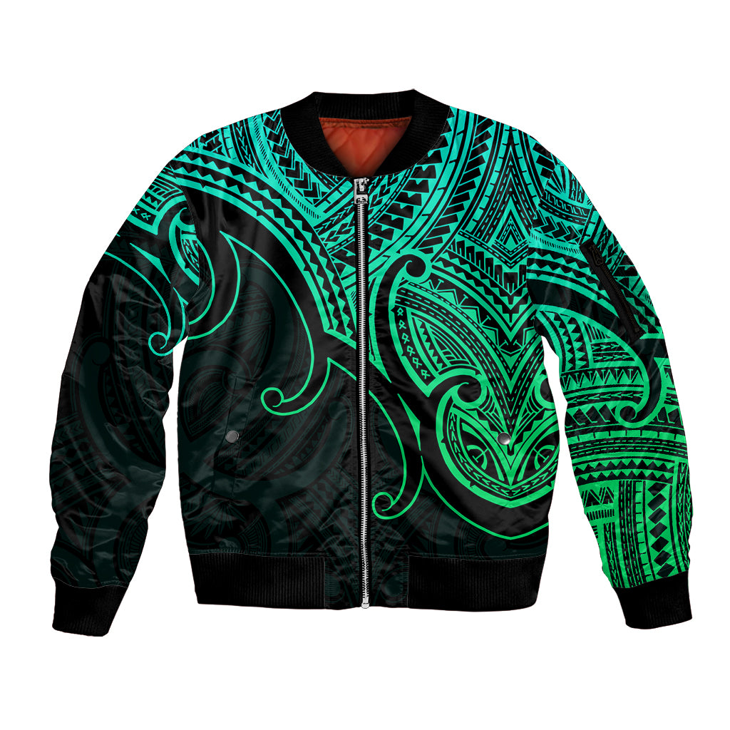 Aotearoa Maori Koru Sleeve Zip Bomber Jacket Polynesian Pacific Tribal - Green LT9 Unisex Green - Polynesian Pride