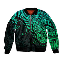 Aotearoa Maori Koru Sleeve Zip Bomber Jacket Polynesian Pacific Tribal - Green LT9 Unisex Green - Polynesian Pride