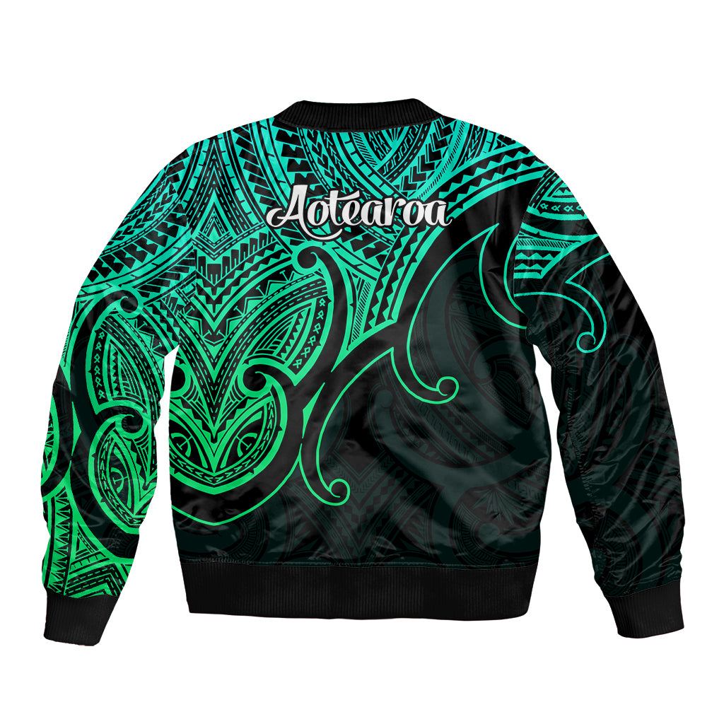 Aotearoa Maori Koru Sleeve Zip Bomber Jacket Polynesian Pacific Tribal - Green LT9 - Polynesian Pride