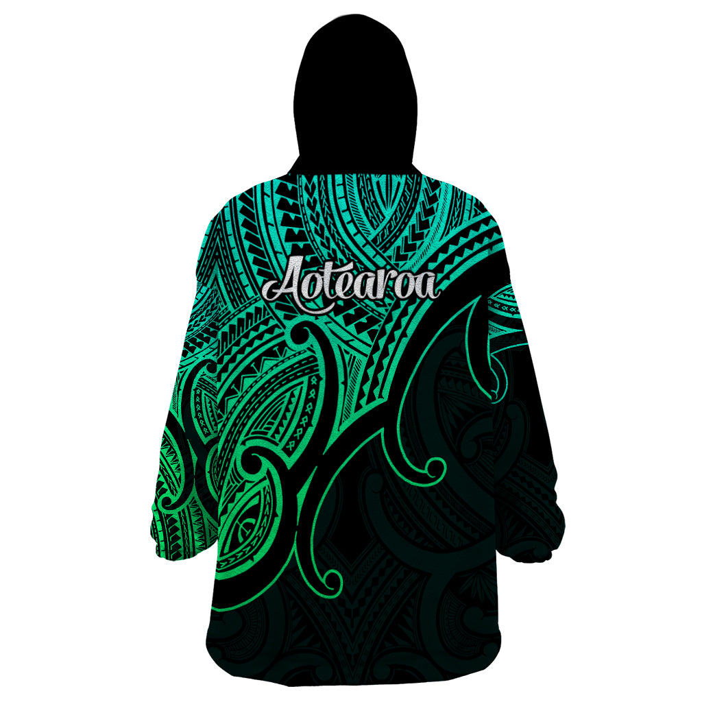Aotearoa Maori Koru Wearable Blanket Hoodie Polynesian Pacific Tribal - Green LT9 - Polynesian Pride