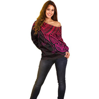 Aotearoa Maori Koru Off Shoulder Sweater Polynesian Pacific Tribal - Pink LT9 - Polynesian Pride