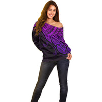Aotearoa Maori Koru Off Shoulder Sweater Polynesian Pacific Tribal - Purple LT9 - Polynesian Pride