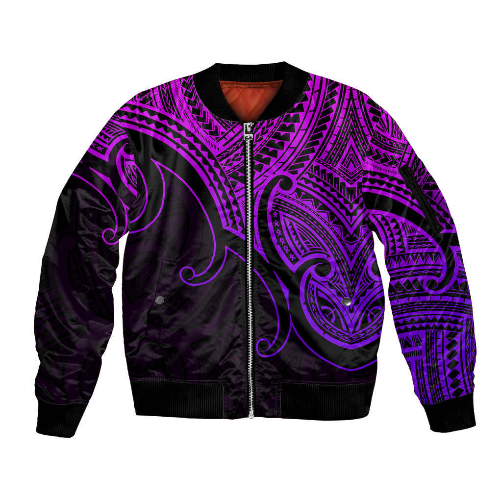 Aotearoa Maori Koru Sleeve Zip Bomber Jacket Polynesian Pacific Tribal - Purple LT9 Unisex Purple - Polynesian Pride