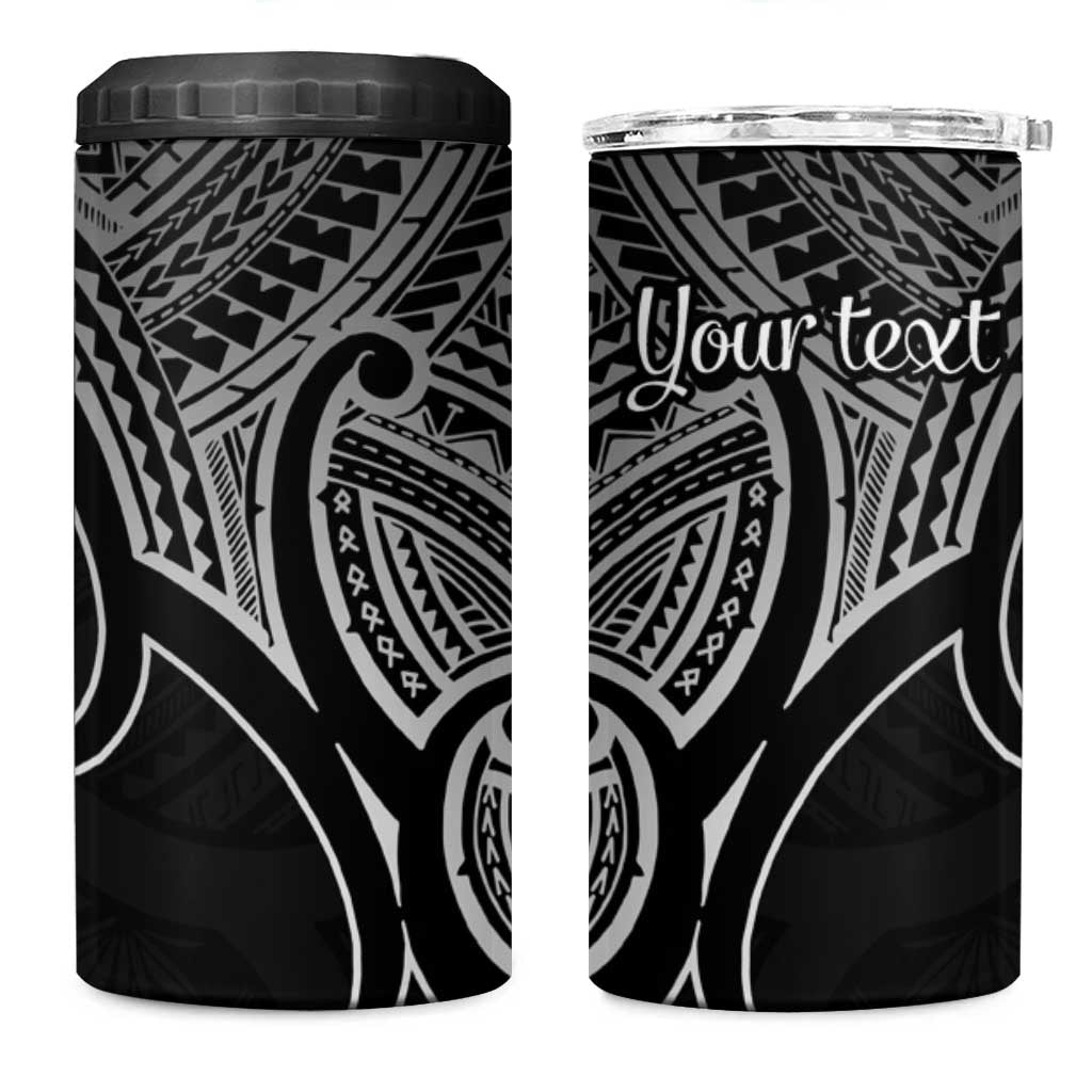 Personalised Aotearoa Papua Shell 4 in 1 Can Cooler Tumbler Black Polynesian Pacific Tribal