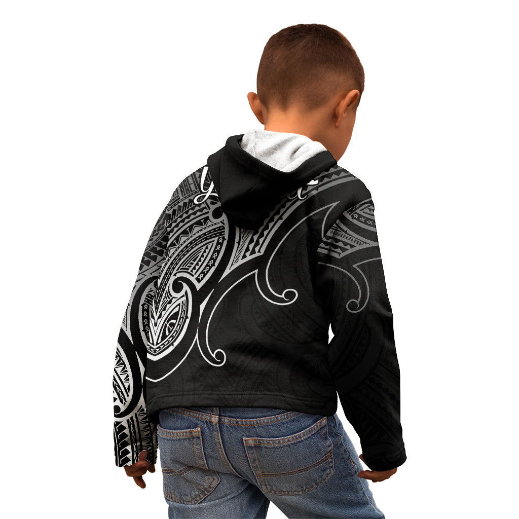 Custom Aotearoa Maori Koru Kid Hoodie Polynesian Pacific Tribal - Black LT9 - Polynesian Pride