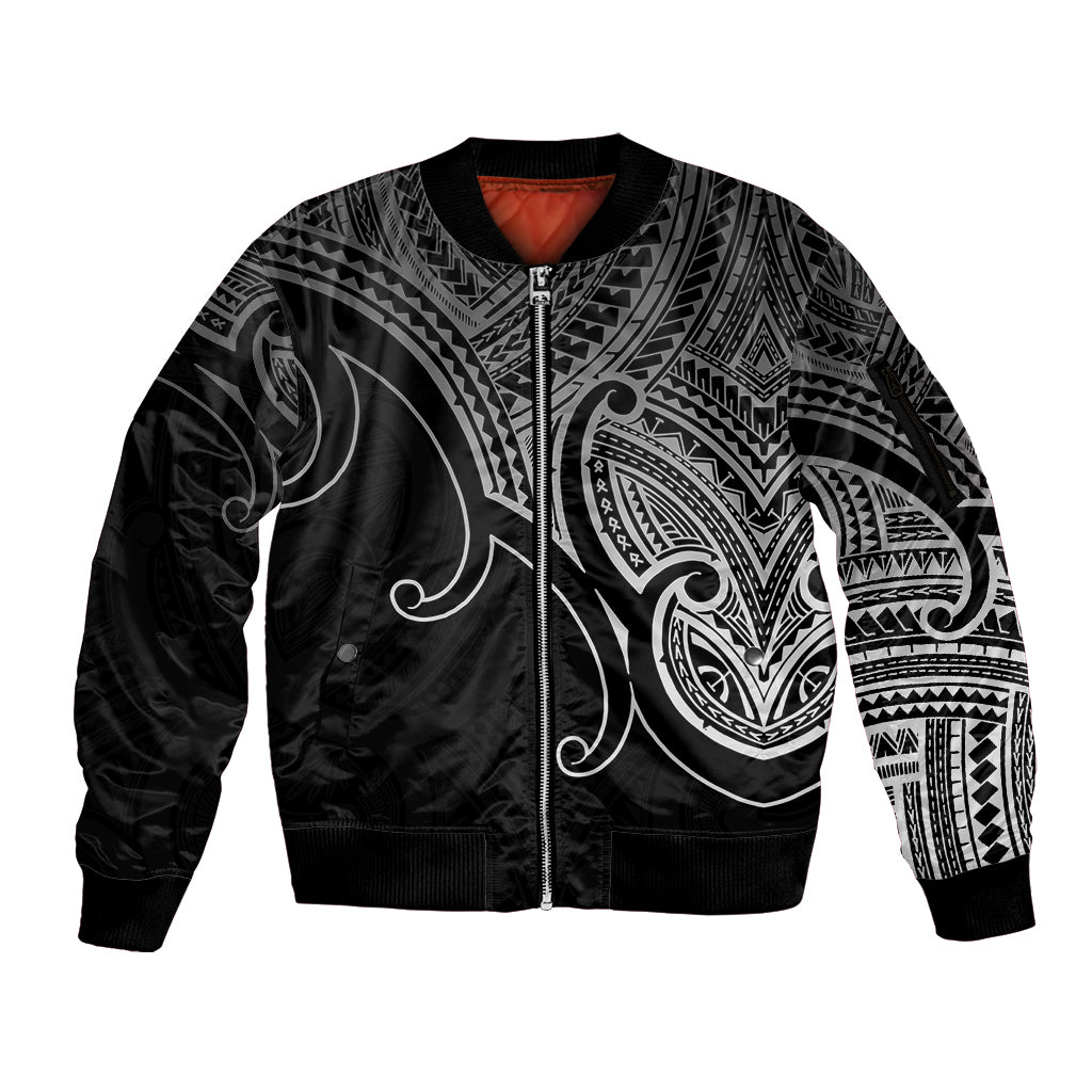 Custom Aotearoa Maori Koru Sleeve Zip Bomber Jacket Polynesian Pacific Tribal - Black LT9 Unisex Black - Polynesian Pride