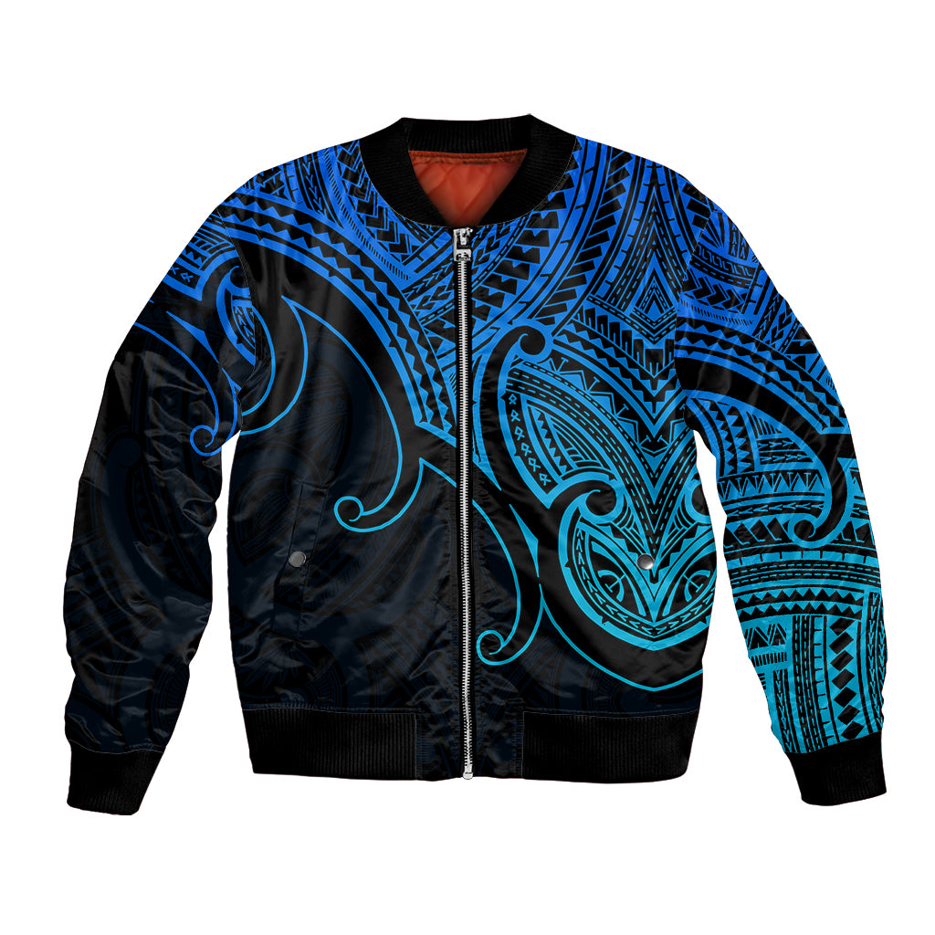Custom Aotearoa Maori Koru Bomber Jacket Polynesian Pacific Tribal - Blue LT9 Unisex Blue - Polynesian Pride