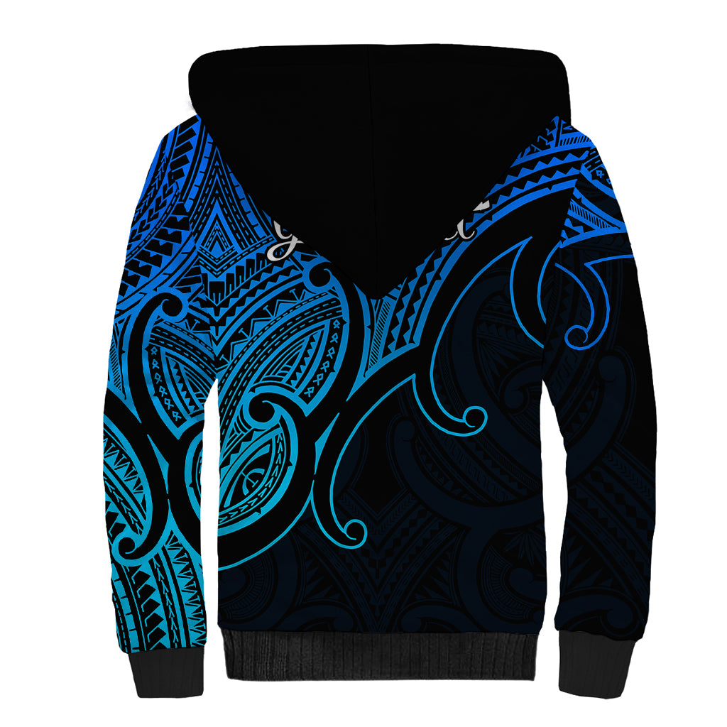 Custom Aotearoa Maori Koru Sherpa Hoodie Polynesian Pacific Tribal - Blue LT9 - Polynesian Pride
