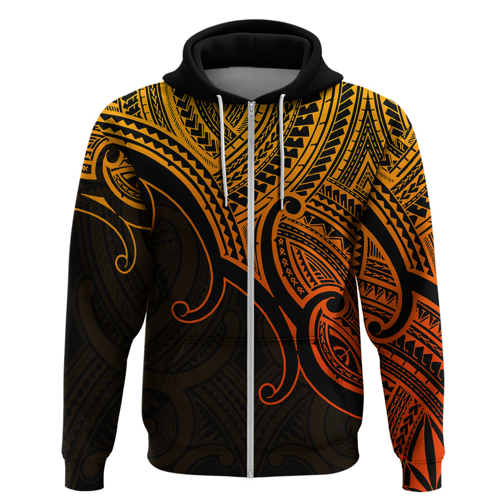 Custom Aotearoa Maori Koru Hoodie Polynesian Pacific Tribal Gold LT9 Zip Hoodie Gold - Polynesian Pride