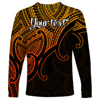 Custom Aotearoa Maori Koru Long Sleeve Shirt Polynesian Pacific Tribal - Gold LT9 - Polynesian Pride