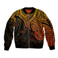 Custom Aotearoa Maori Koru Sleeve Zip Bomber Jacket Polynesian Pacific Tribal - Gold LT9 Unisex Gold - Polynesian Pride